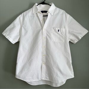 Men’s Ralph Lauren White Short Sleeve Button Down Oxford Shirt Navy Pony Logo XL